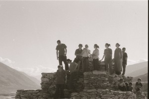The Greys & the Holloways on a Stupa in the Pamirs. Tajikistan, September 2008