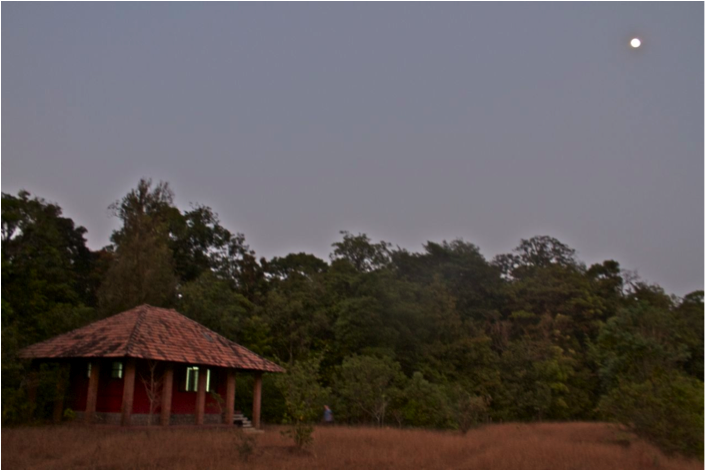 Moonrise at the little house in the clearing at Agumbe